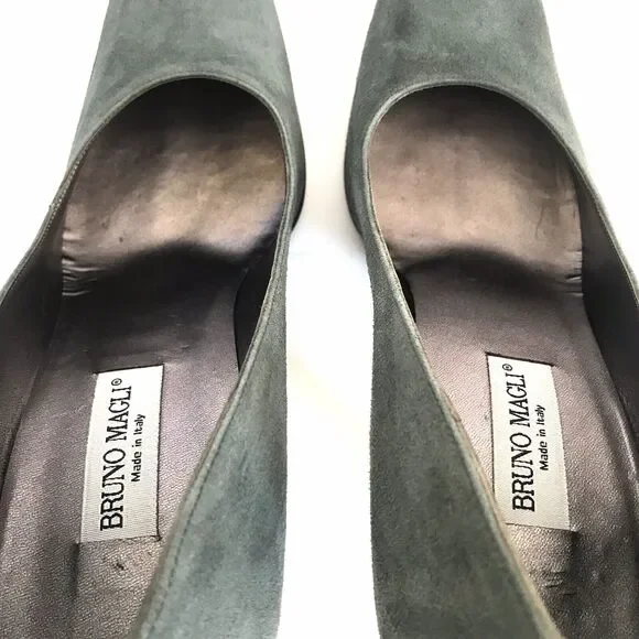 Bruno Magli Women’s Square Toes Suede Pumps Heels Dark Olive Green - Picture 10 of 12